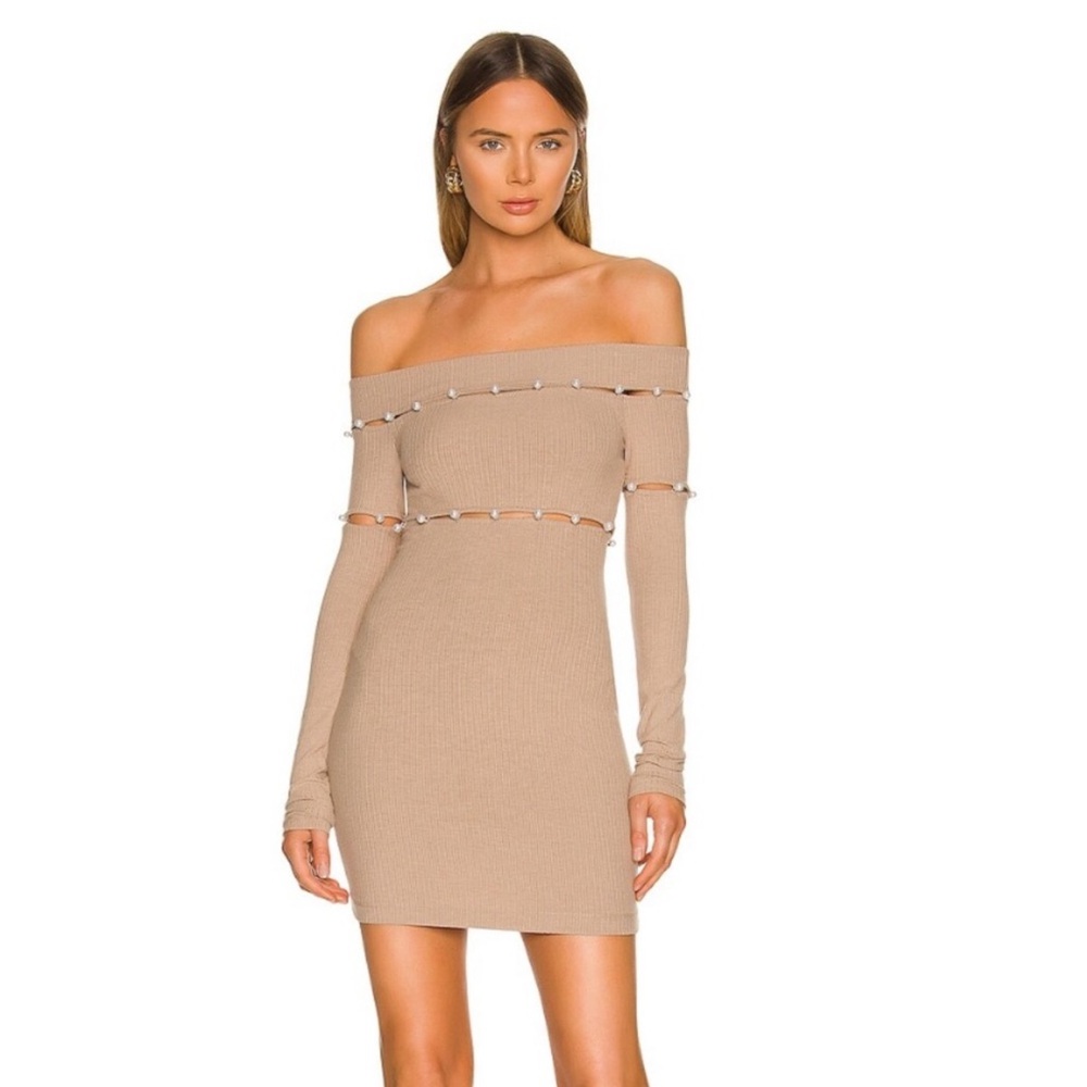 Revolve - h:ours - camel mini dress with pearl details